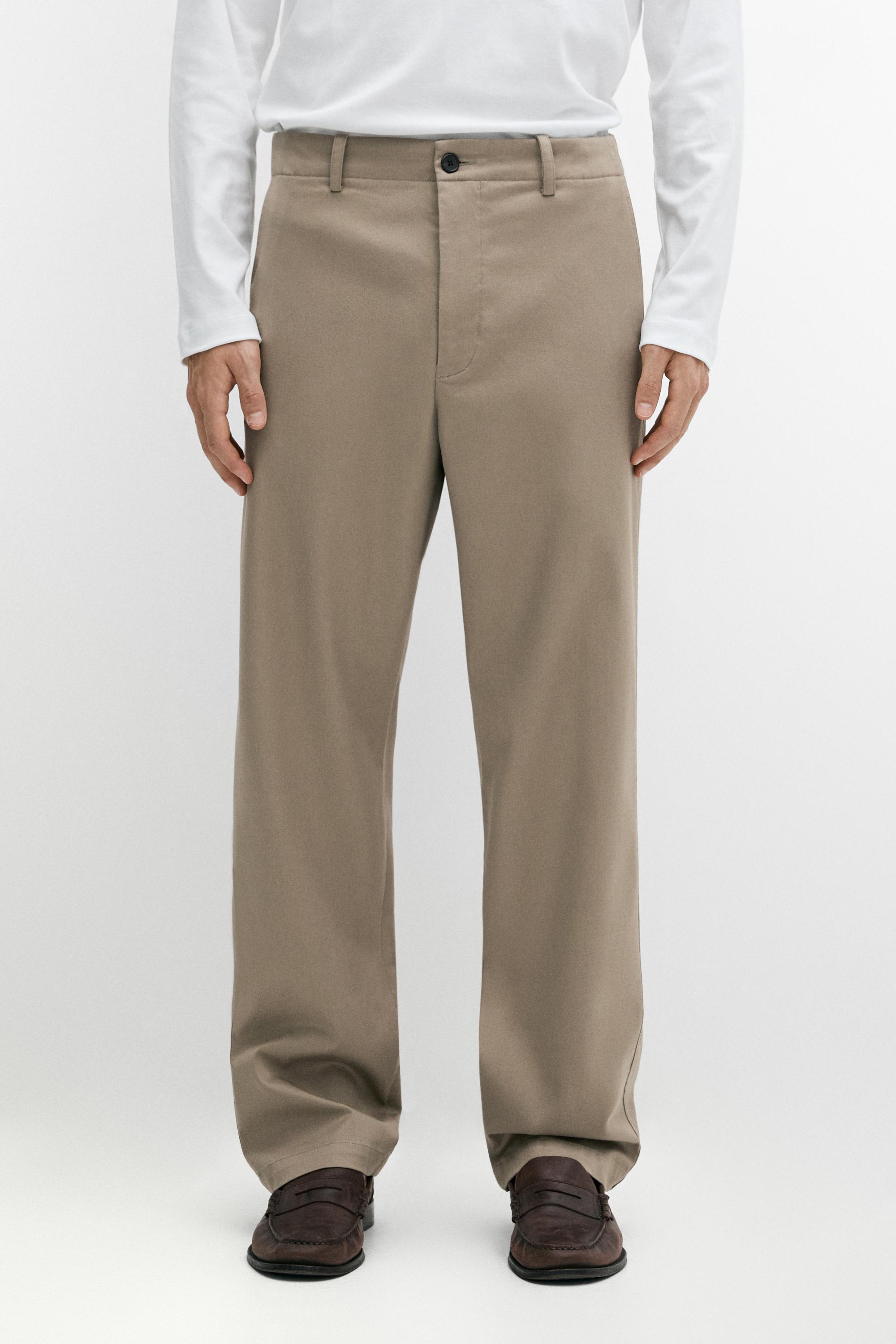Straight-leg cotton blend pleated pants